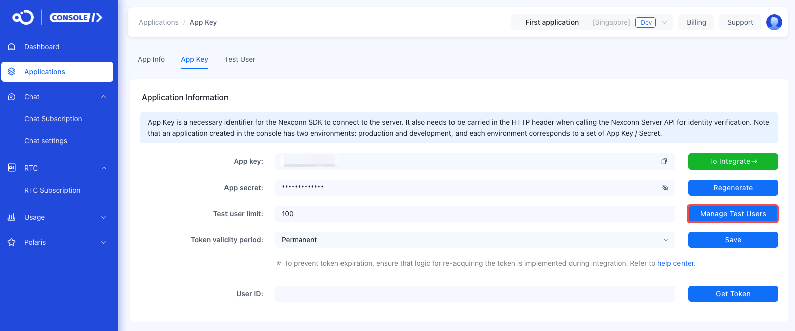 Manage test users in the console