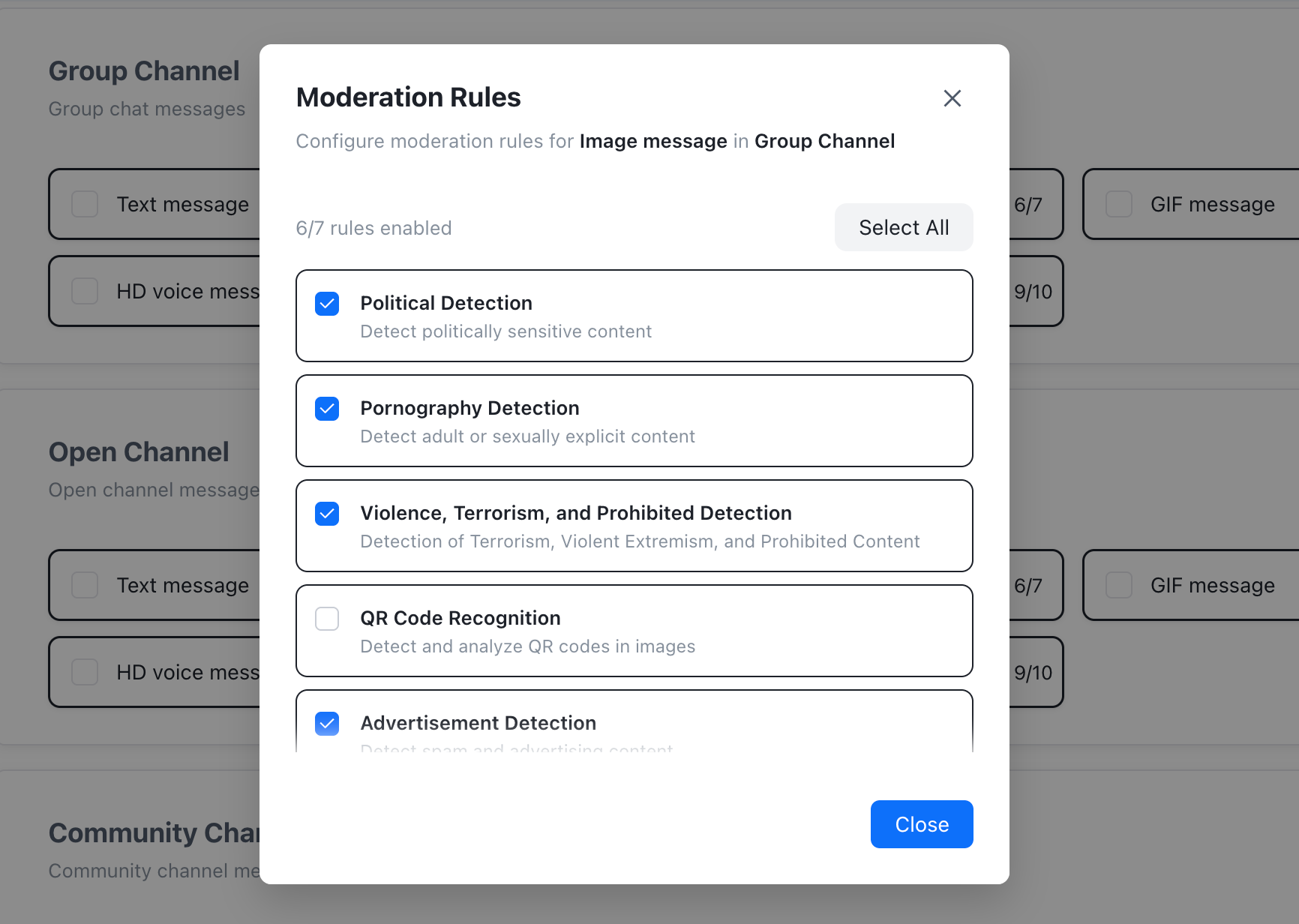 Select moderation rules