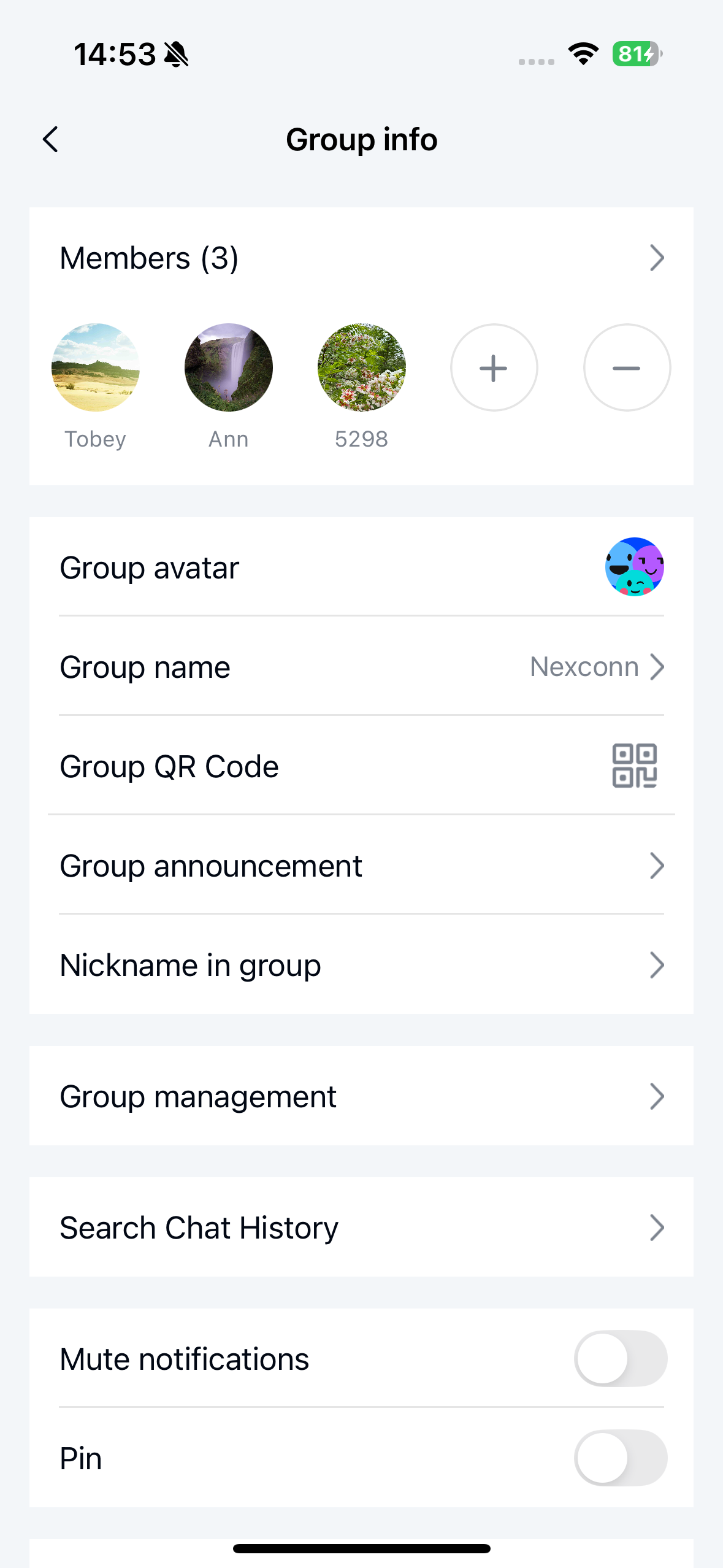 Group settings page