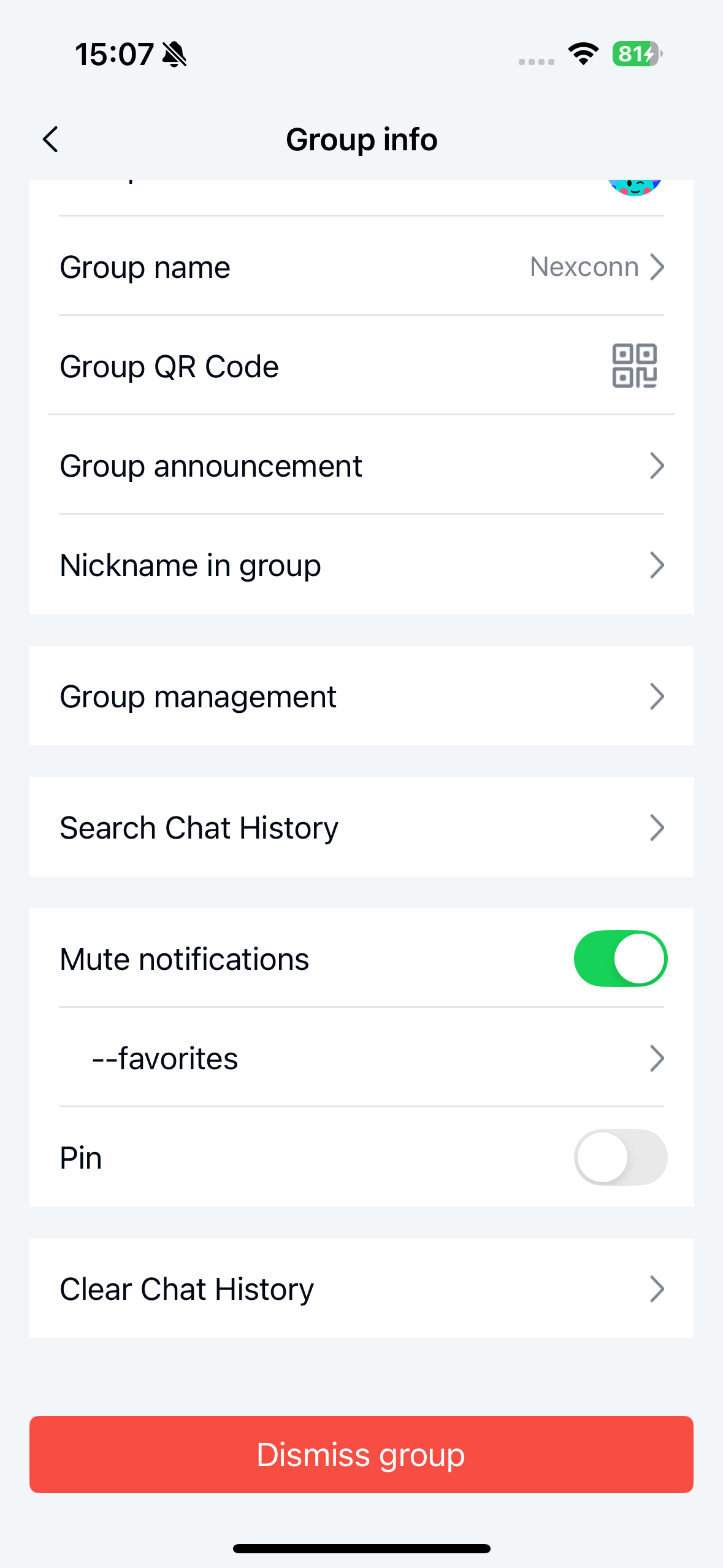 Group settings page