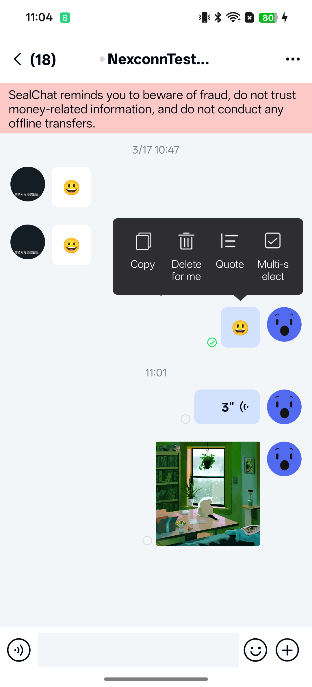 Message long-press menu