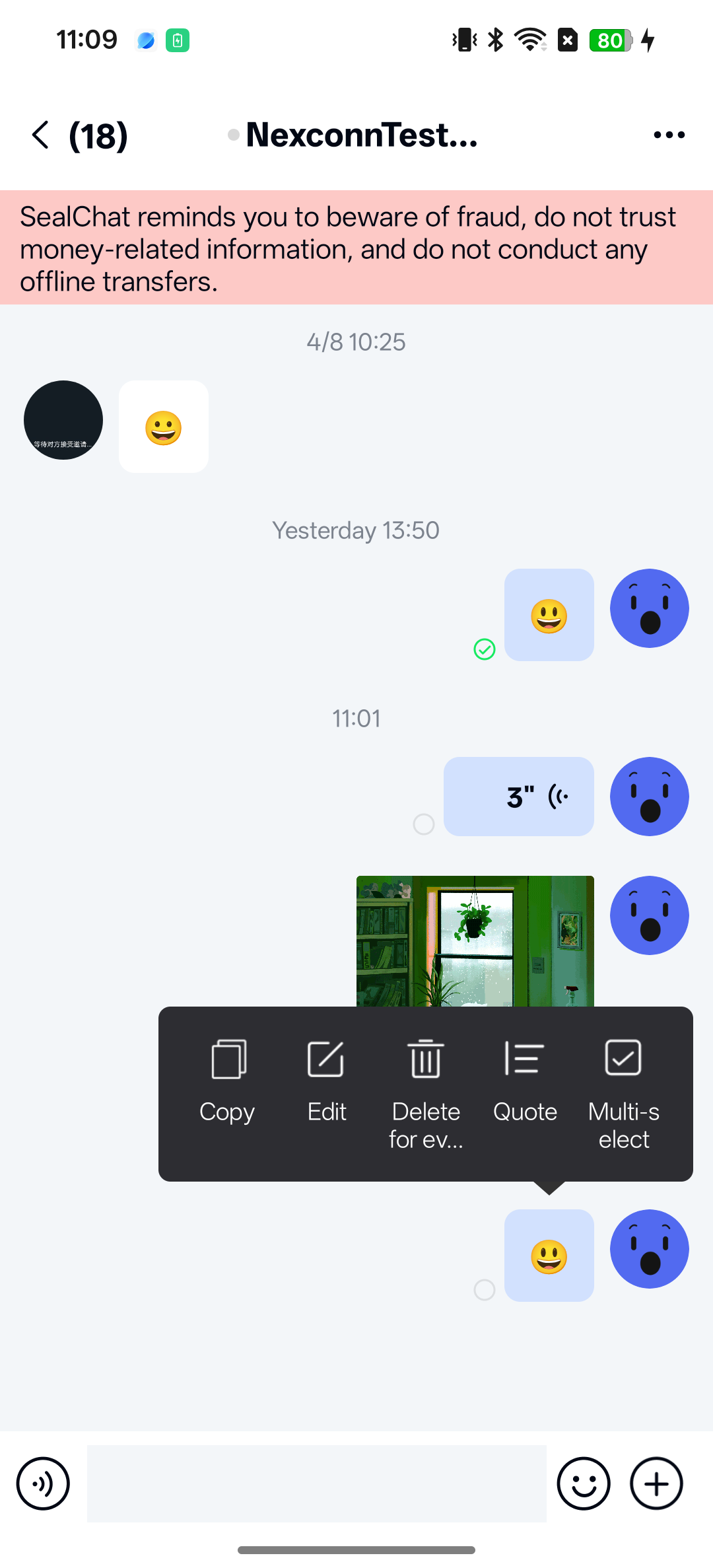 Long-click message menu